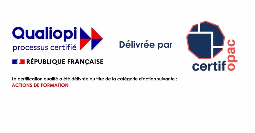 Logo Qualiopi processus certifié — délivré par Certifopac — actions de formation, République française, OFC Création d'Entreprise