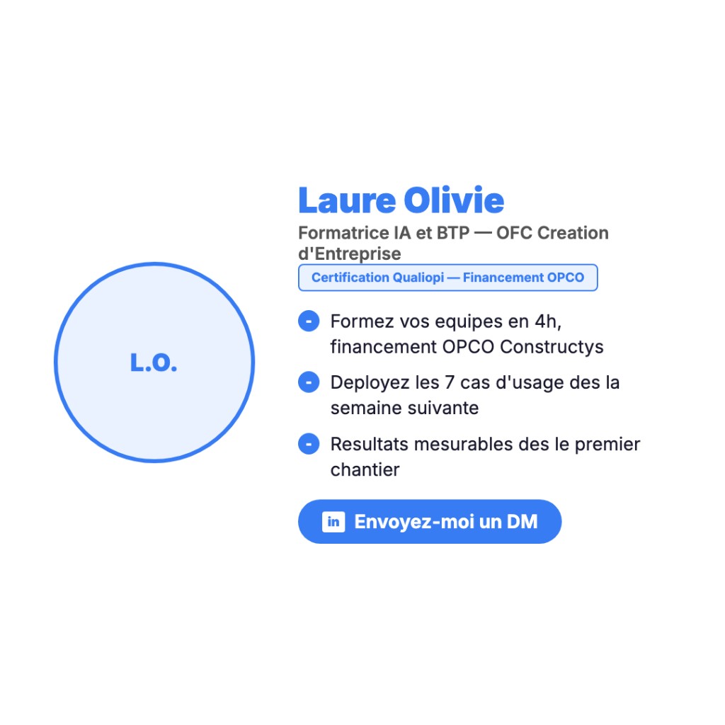 Laure Olivié formatrice IA BTP Qualiopi financement OPCO formation 4h