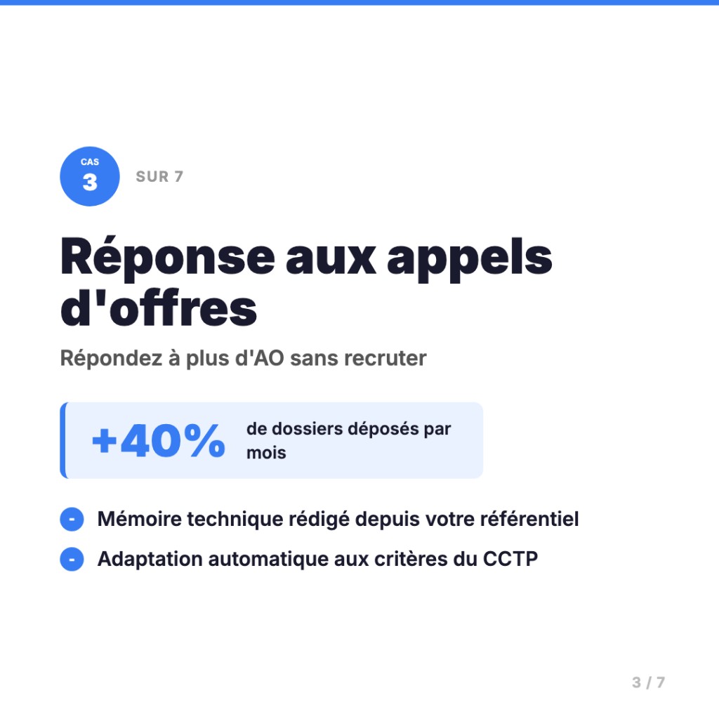 IA appels d’offres BTP : mémoire technique, critères CCTP, plus de dossiers déposés — cas 3 sur 7