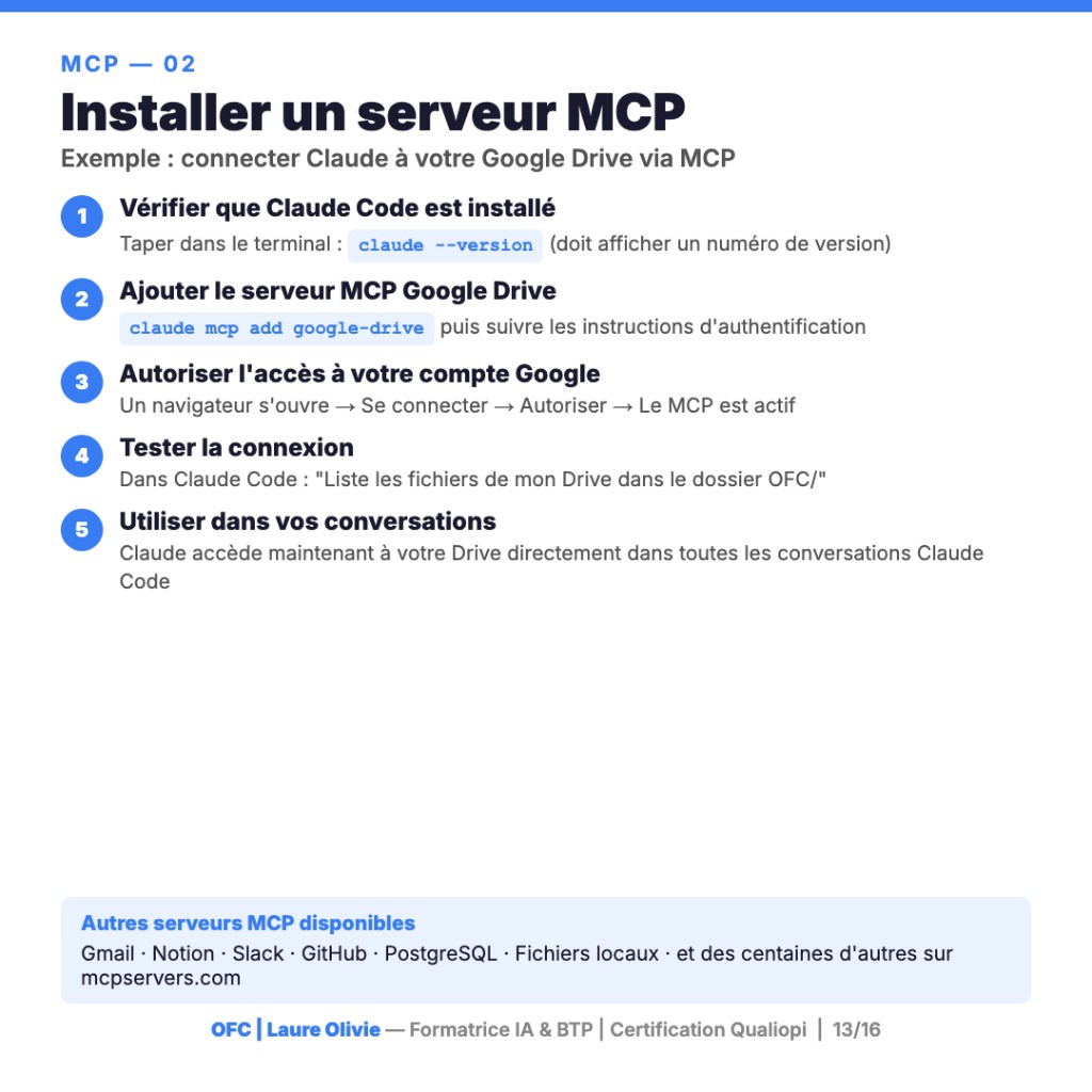 Tutoriel installation serveur MCP Google Drive pour Claude Code — authentification et test