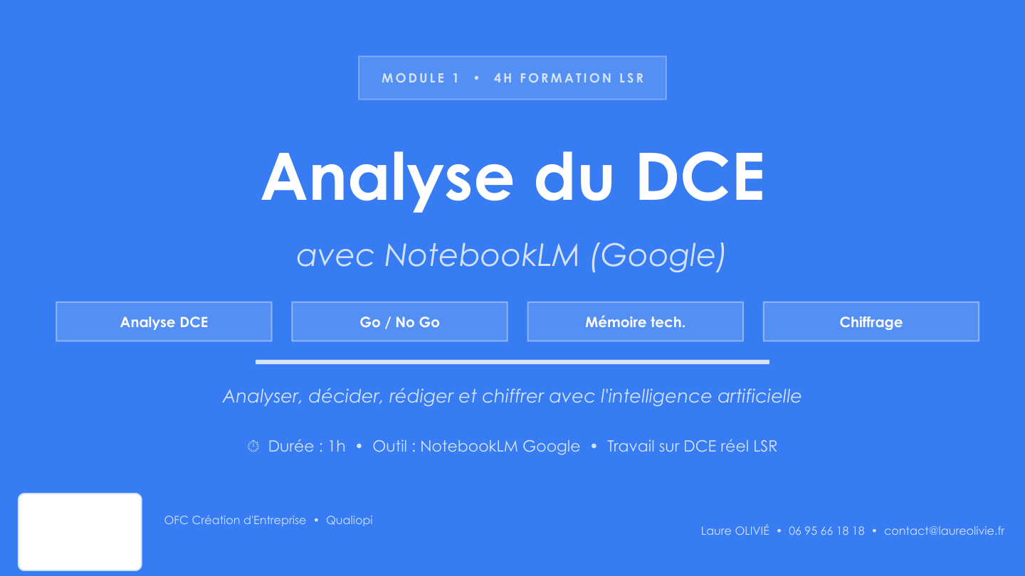 Analyse du DCE avec NotebookLM : objectifs chargement DCE et critères d’attribution — Laure Olivié OFC
